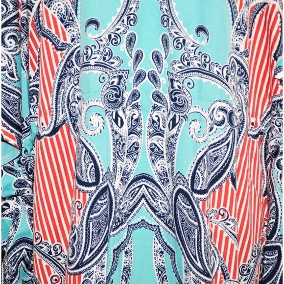 Riviera Sun Caftan Patio Dress Colorful Studded Size Free Plus Paisleys V-Neck - Picture 7 of 12